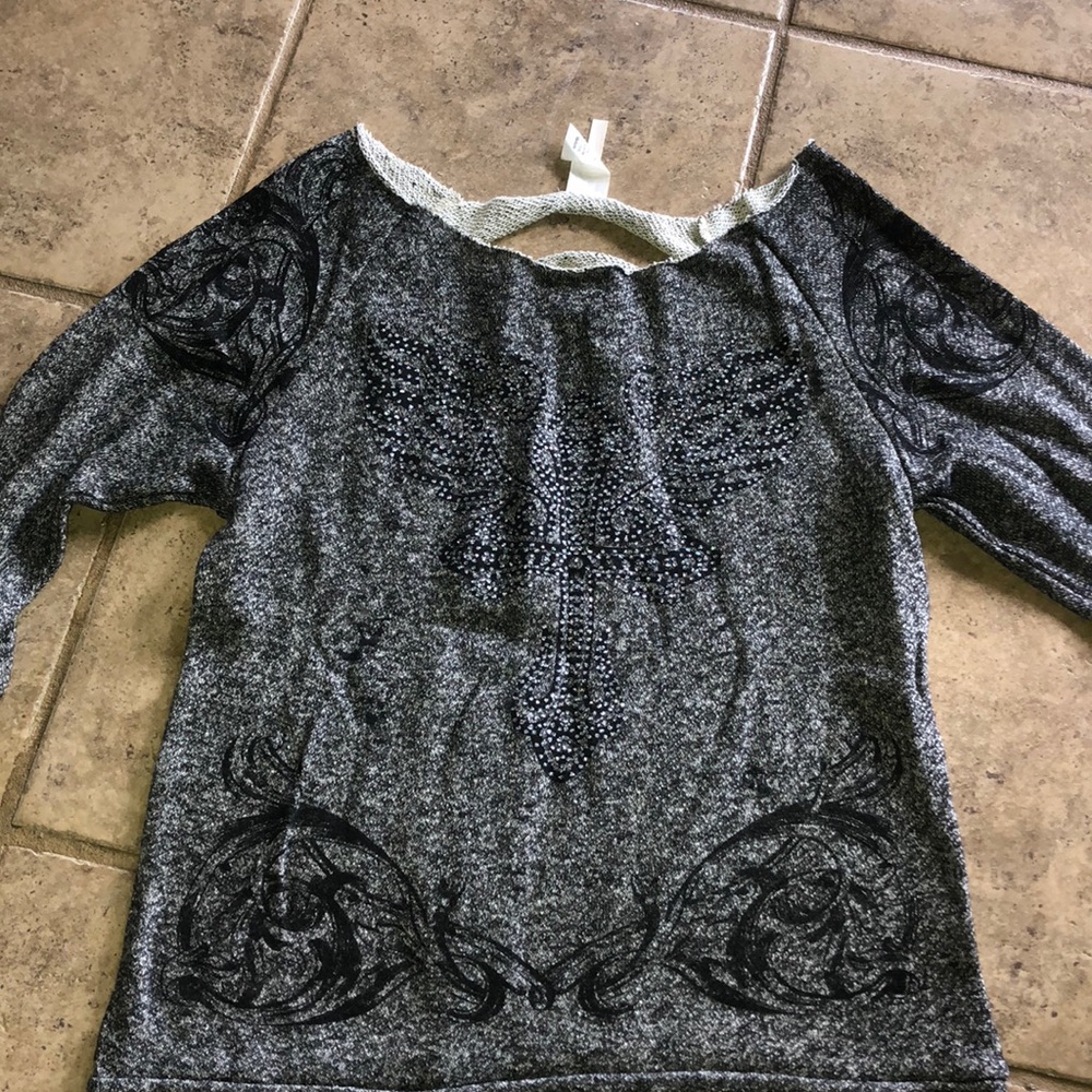 Black and grey distressed sweatshirt